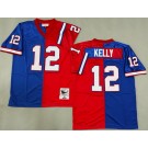 Men's Buffalo Bills #12 Jim Kelly Blue Red Split 1994 Throwback Jersey