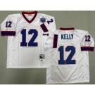 Men's Buffalo Bills #12 Jim Kelly White 1994 Throwback Jersey