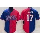 Men's Buffalo Bills #17 Josh Allen Blue Red Split Baseball Jersey