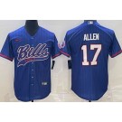 Men's Buffalo Bills #17 Josh Allen Limited Blue Stripes Baseball Jersey