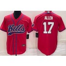 Men's Buffalo Bills #17 Josh Allen Red Baseball Jersey