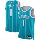 Men's Charlotte Hornets #1 Lamelo Ball Blue Icon Heat Press Jersey