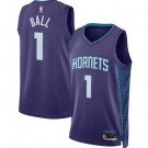 Men's Charlotte Hornets #1 Lamelo Ball Purple 2022 Statement Icon Heat Press Jersey