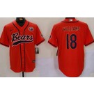 Men's Chicago Bears #18 Caleb Williams Limited Orange Bear Logo Baseball Jersey