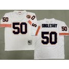 Men's Chicago Bears #50 Mike Singletary White Bear Patch Throwback Jersey