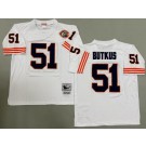 Men's Chicago Bears #51 Dick Butkus White Bear Patch Throwback Jersey