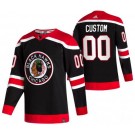 Men's Chicago Blackhawks Customized Black 2021 Reverse Retro Authentic Jersey