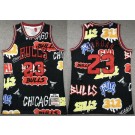 Men's Chicago Bulls #23 Michael Jordan Black Doodle Fashion Swingman Jersey