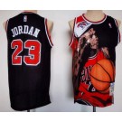 Men's Chicago Bulls #23 Michael Jordan Black Portrait Throwback Swingman Jersey