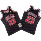 Men's Chicago Bulls #23 Michael Jordan Black Stripes 1996 Throwback Swingman Jersey