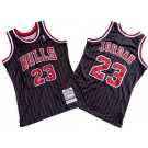 Men's Chicago Bulls #23 Michael Jordan Black Stripes Throwback Swingman Jersey