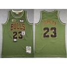 Men's Chicago Bulls #23 Michael Jordan Olive Military Flight 1997 Throwback Swingman Jersey