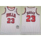 Men's Chicago Bulls #23 Michael Jordan White Red Stripes 1995 Throwback Swingman Jersey