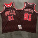 Men's Chicago Bulls #91 Dennis Rodman Black Stripes 1995 Throwback Authentic Jersey