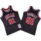 Men's Chicago Bulls #91 Dennis Rodman Black Stripes 1995 Throwback Swingman Jersey