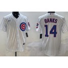 Men's Chicago Cubs #14 Ernie Banks White Team Logo Cool Base Jersey