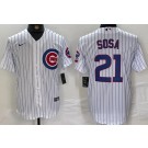 Men's Chicago Cubs #21 Sammy Sosa White Team Logo Cool Base Jersey