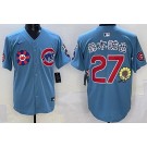 Men's Chicago Cubs #27 Seiya Suzuki Baby Blue Flower Japanese 2025 Tokyo Series Limited Jersey