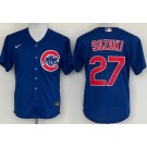 Men's Chicago Cubs #27 Seiya Suzuki Blue Cool Base Jersey