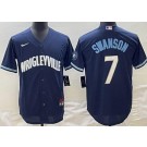 Men's Chicago Cubs #7 Dansby Swanson Navy City Cool Base Jersey