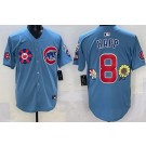 Men's Chicago Cubs #8 Ian Happ Baby Blue Flower 2025 Tokyo Series Limited Jersey