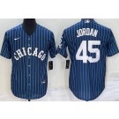 Men's Chicago White Sox #45 Michael Jordan Blue Stripes Cool Base Jersey