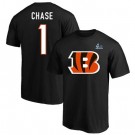 Men's Cincinnati Bengals #1 Ja'Marr Chase Black Big logo Super Bowl LVI Bound T-Shirt