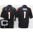 Men's Cincinnati Bengals #1 Ja'Marr Chase Limited Black 2025 Captain Patch Vapor Jersey