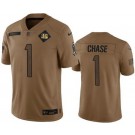 Men's Cincinnati Bengals #1 Ja'Marr Chase Limited Brown 2023 Salute To Service Jersey