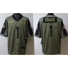 Men's Cincinnati Bengals #1 Ja'Marr Chase Limited Olive 2021 Salute To Service Jersey