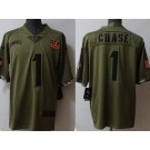 Men's Cincinnati Bengals #1 Ja'Marr Chase Limited Olive 2022 Salute To Service Jersey