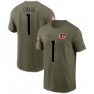Men's Cincinnati Bengals #1 Ja'Marr Chase Olive 2022 Salute To Service T Shirt