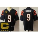 Men's Cincinnati Bengals #9 Joe Burrow Limited Black Captain Patch Vapor Jersey