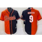 Men's Cincinnati Bengals #9 Joe Burrow Limited Black Orange Split Baseball Jersey