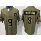 Men's Cincinnati Bengals #9 Joe Burrow Limited Green 2025 Salute To Service Jersey