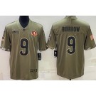 Men's Cincinnati Bengals #9 Joe Burrow Limited Olive 2022 Salute To Service Jersey