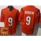 Men's Cincinnati Bengals #9 Joe Burrow Limited Orange Captain Patch FUSE Vapor Jersey