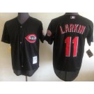 Men's Cincinnati Reds #11 Barry Larkin Red Black Throwback Jersey