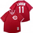 Men's Cincinnati Reds #11 Barry Larkin Red Mesh Throwback Jersey