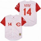 Men's Cincinnati Reds #14 Pete Rose White Red Throwback Jersey