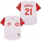 Men's Cincinnati Reds #21 Deion Sanders White Red Throwback Jersey
