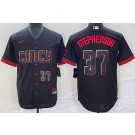 Men's Cincinnati Reds #37 Tyler Stephenson Black 2023 City Player Number Cool Base Jersey