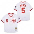 Men's Cincinnati Reds #5 Johnny Bench White 1975 Throwback Jersey