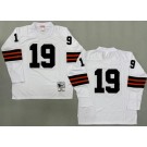 Men's Cleveland Browns #19 Bernie Kosar White Long Sleeves 1986 Throwback Jersey