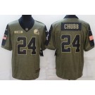 Men's Cleveland Browns #24 Nick Chubb Limited Olive 2021 Salute To Service Jersey