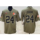 Men's Cleveland Browns #24 Nick Chubb Limited Olive 2022 Salute To Service Jersey