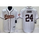 Men's Cleveland Browns #24 Nick Chubb White Baseball Jersey