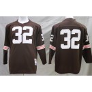 Men's Cleveland Browns #32 Jim Brown Brown Long Sleeves Throwback Jersey