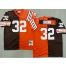 Men's Cleveland Browns #32 Jim Brown Brown Orange 1963 Split Throwback Jersey
