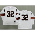 Men's Cleveland Browns #32 Jim Brown White Long Sleeves 1964 Throwback Jersey
